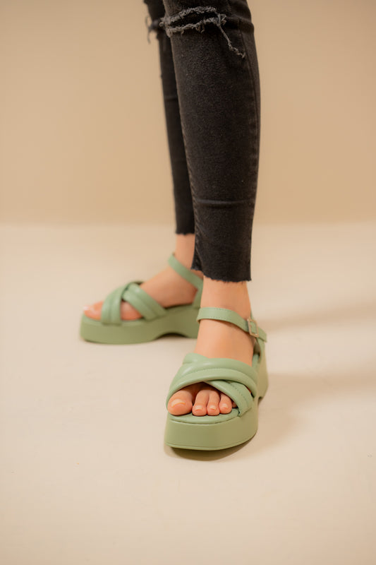 Green Criss Cross Chunky Sandals