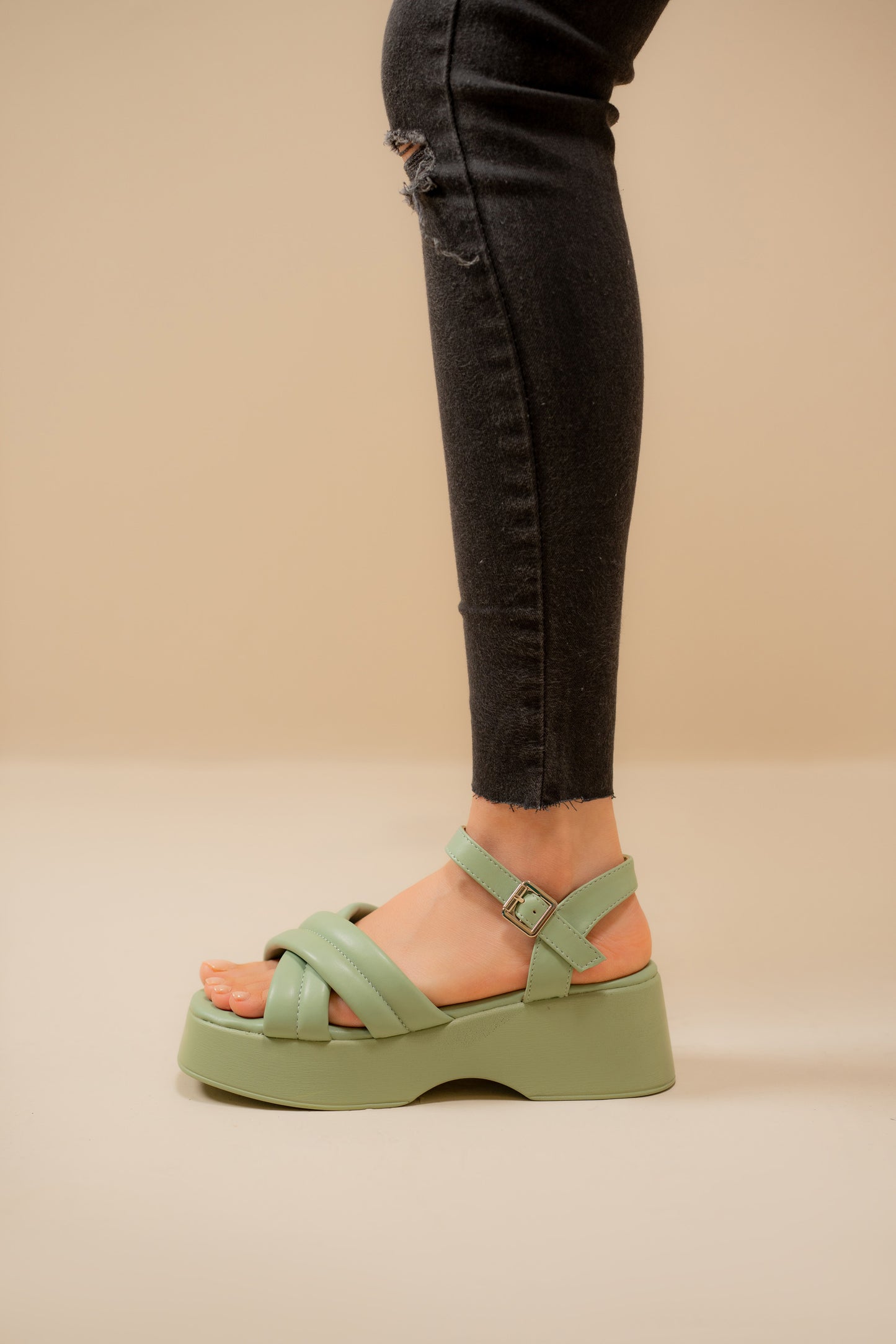 Green Criss Cross Chunky Sandals