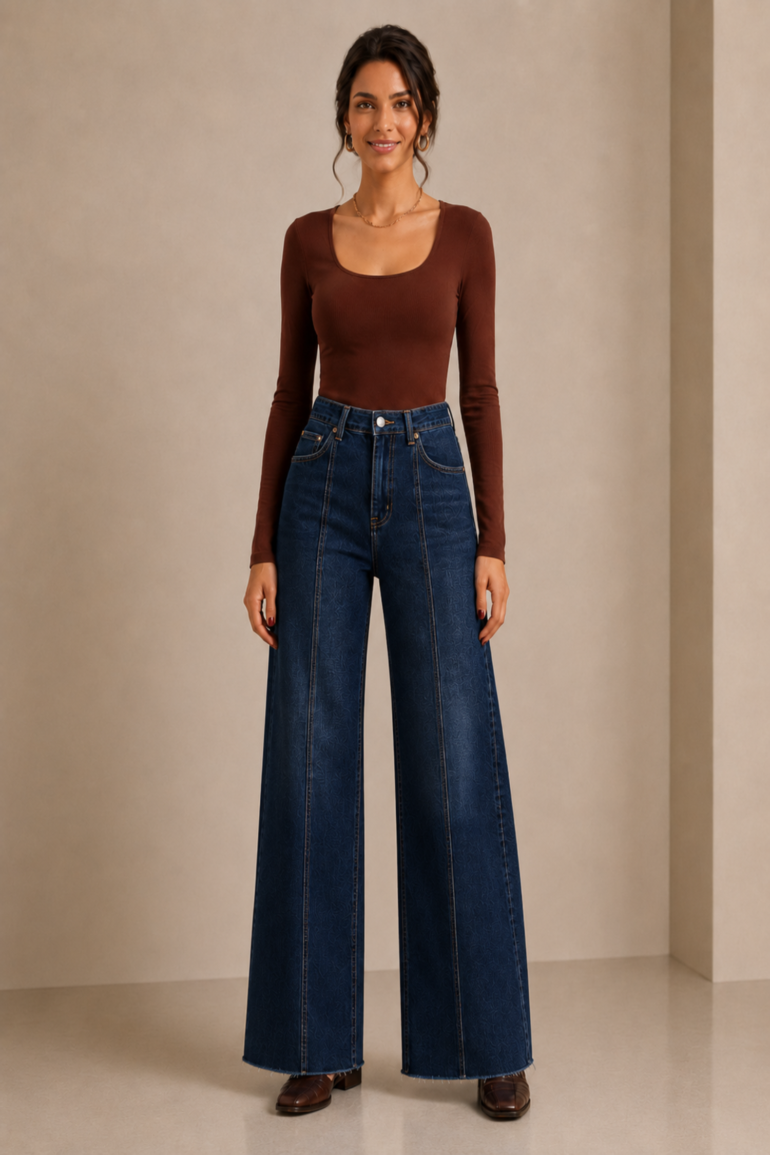 Front Seam Wide Leg Dark Blue Jeans - Hustle N Holla