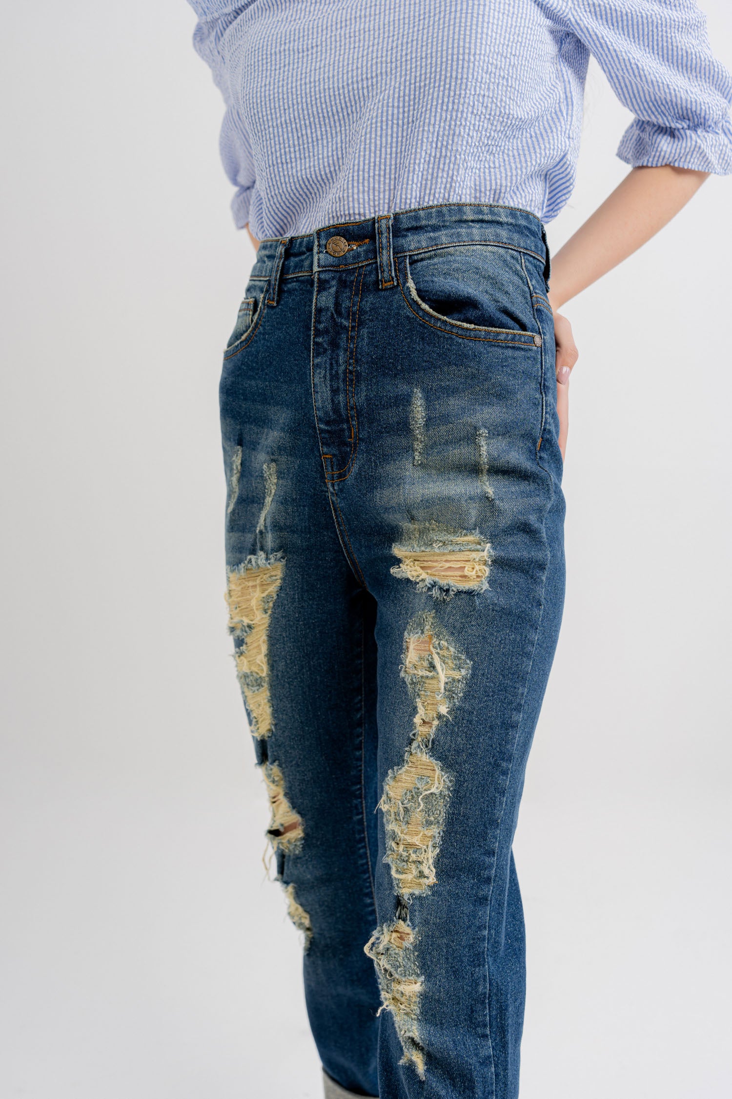 Deep Blue Ripped Jeans - Hustle N Holla