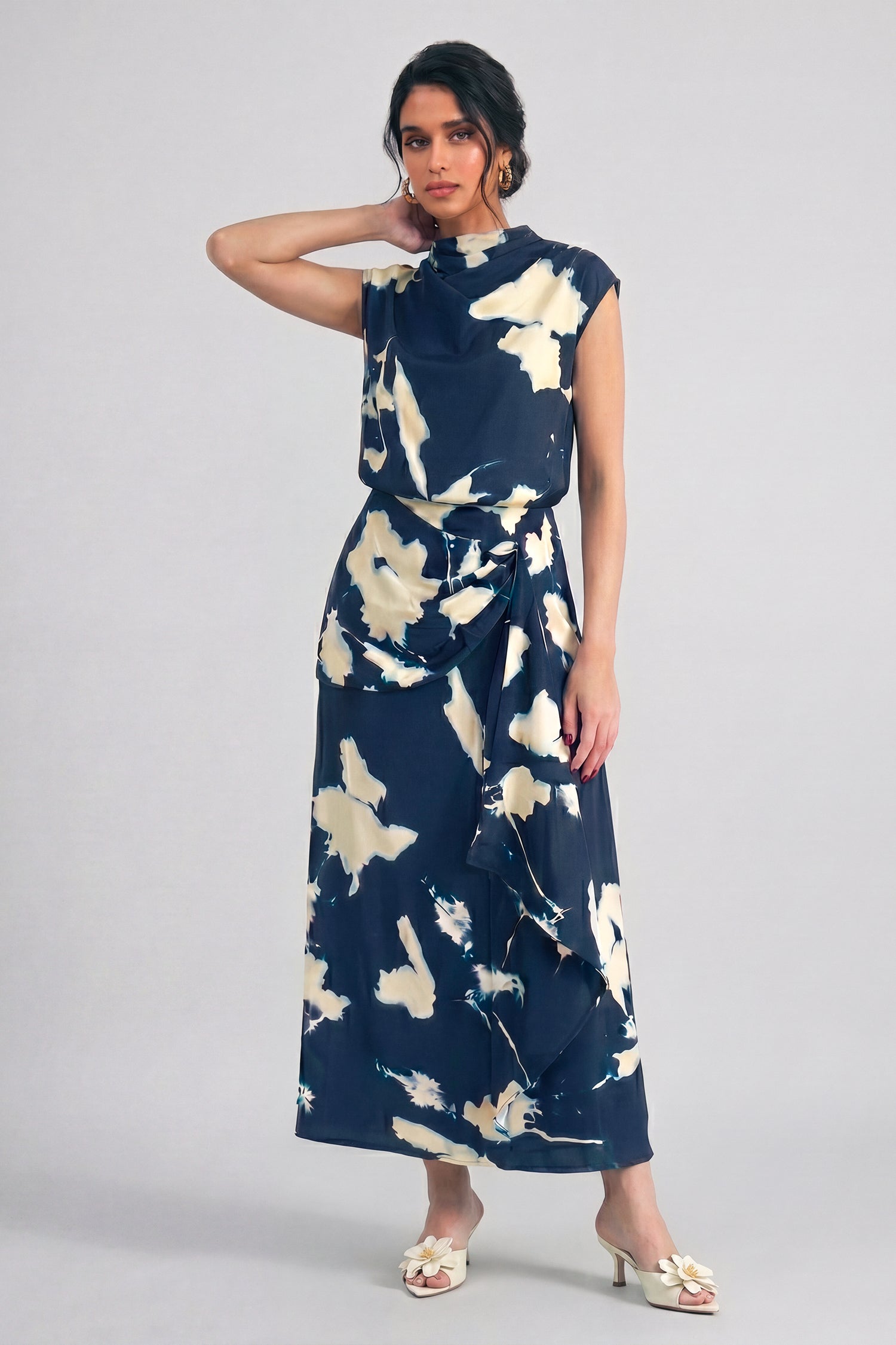 Blueberry Draped Maxi Evening Dress - Hustle N Holla