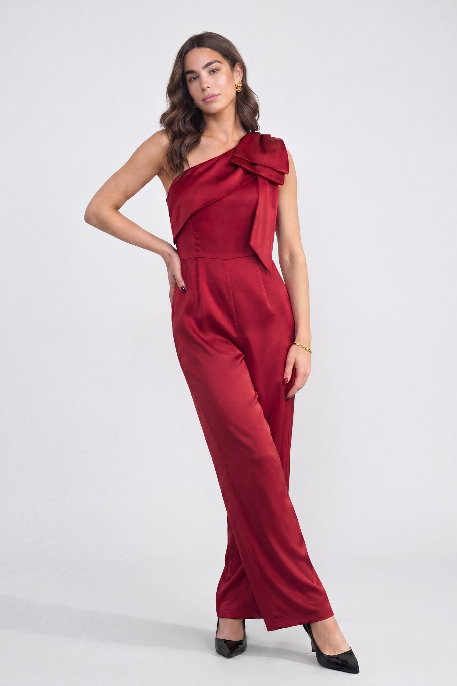Wine Red Off Shoulder Wid Leg Jumpsuit - Hustle N Holla