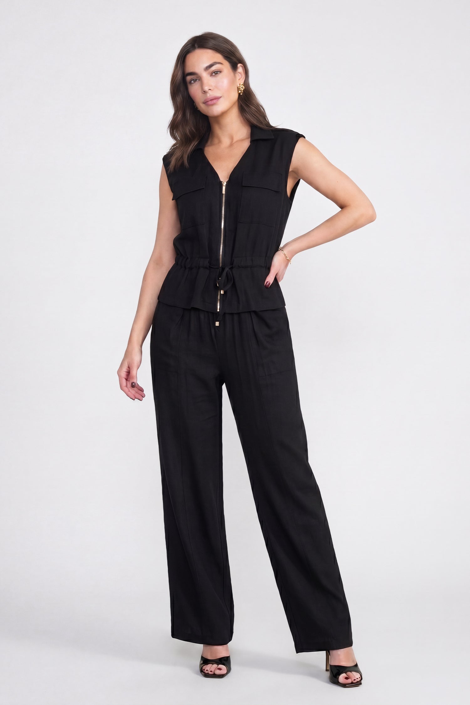 Coal Black Wide Leg Linen Trousers - Hustle N Holla