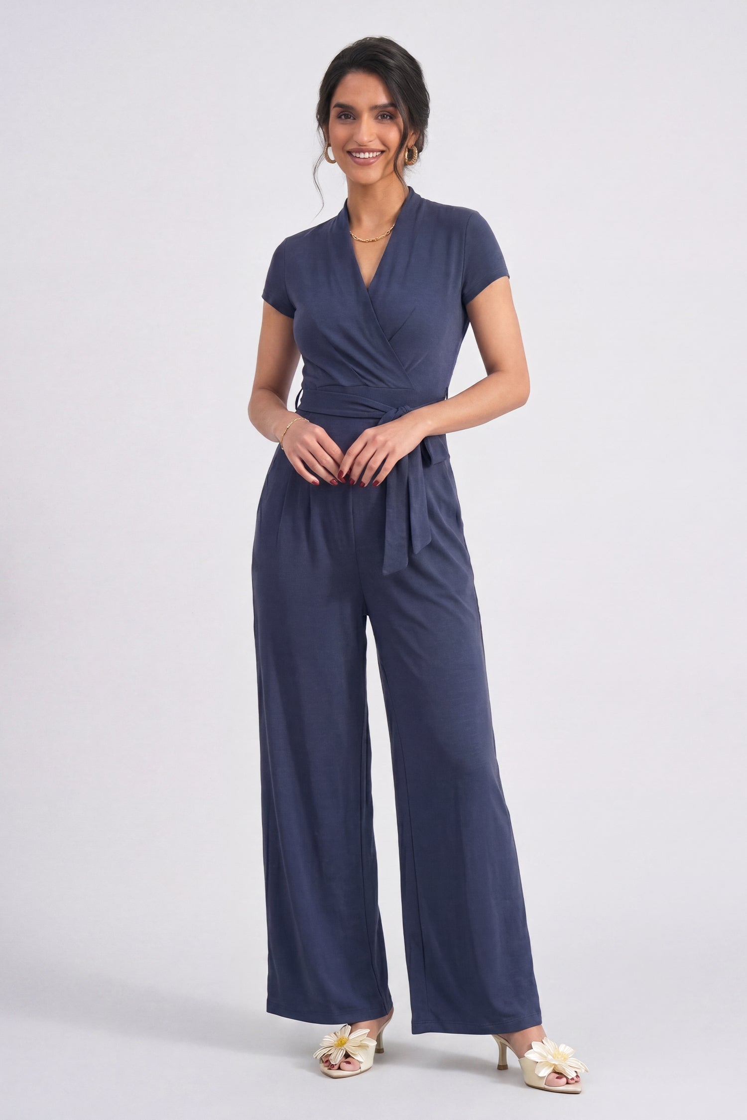 Prussian Blue Signature Soft Wrap Over Jumpsuit - Hustle N Holla