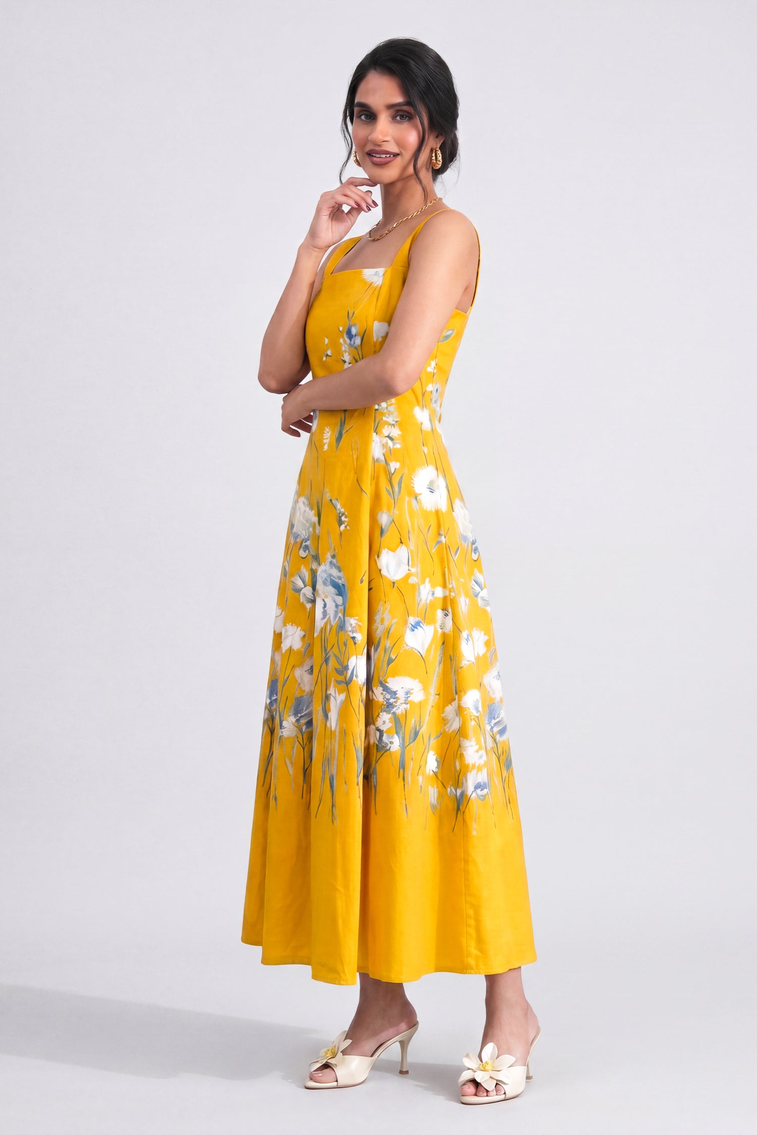 Sunshine Square Neck Wide Strap Evening Dress - Hustle N Holla