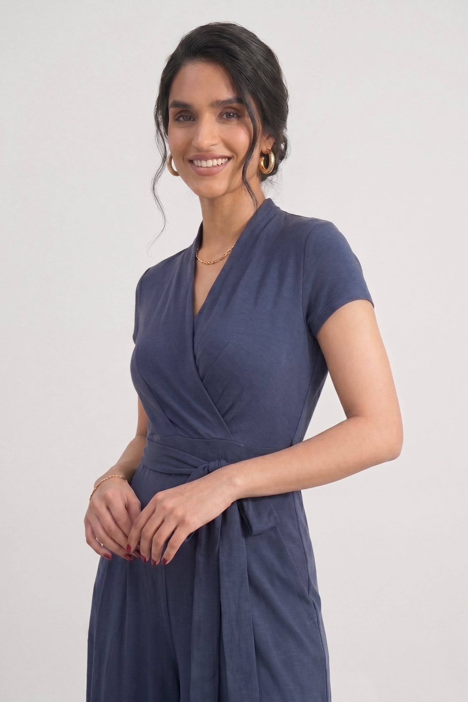 Prussian Blue Signature Soft Wrap Over Jumpsuit - Hustle N Holla
