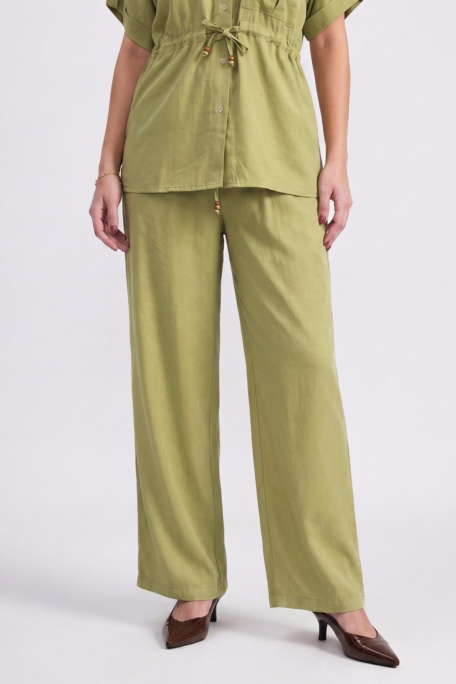 Sage Green Silk Wide leg Trousers - Hustle N Holla