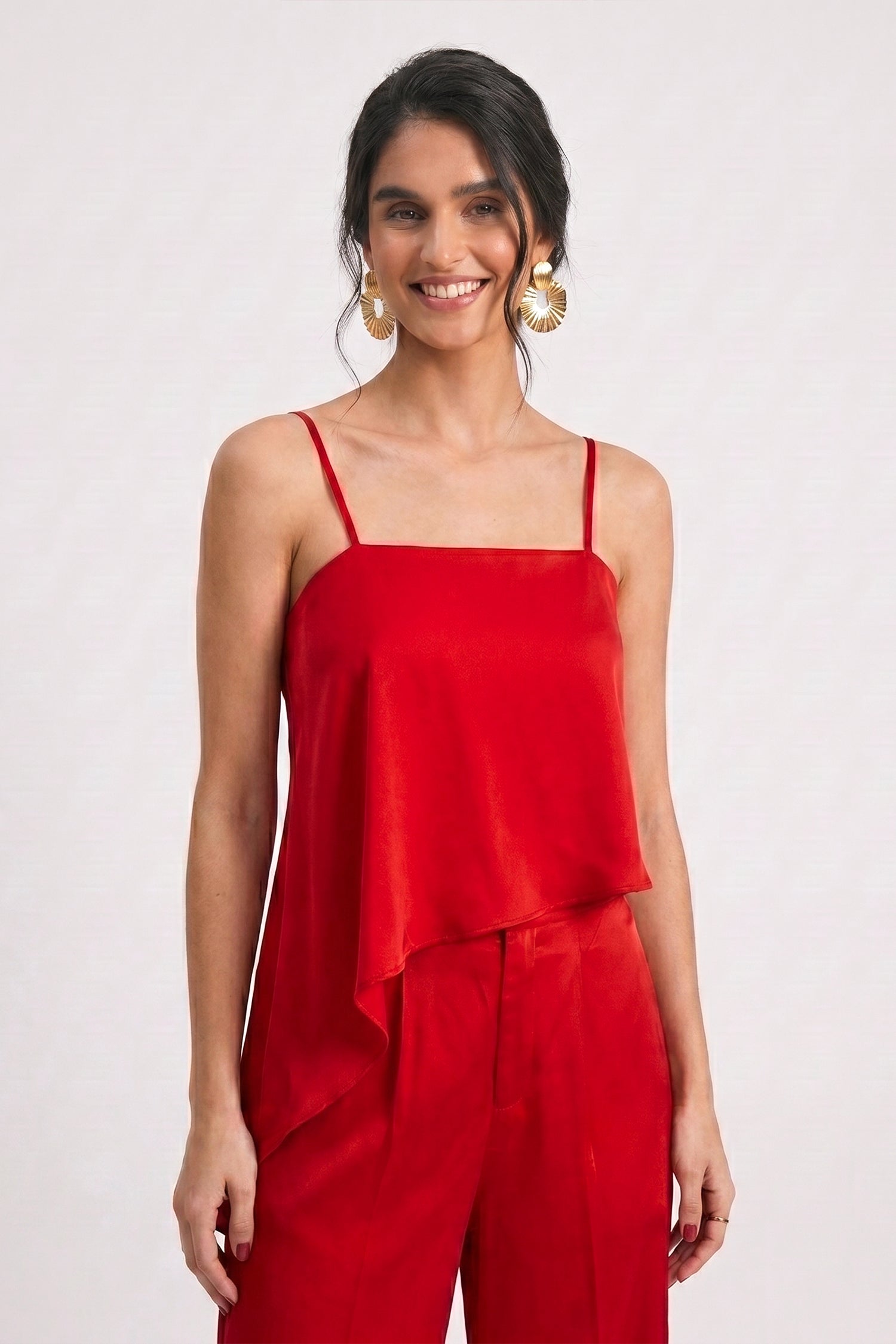 Scarlet Red Cami Asymmetrical Silk Top - Hustle N Holla
