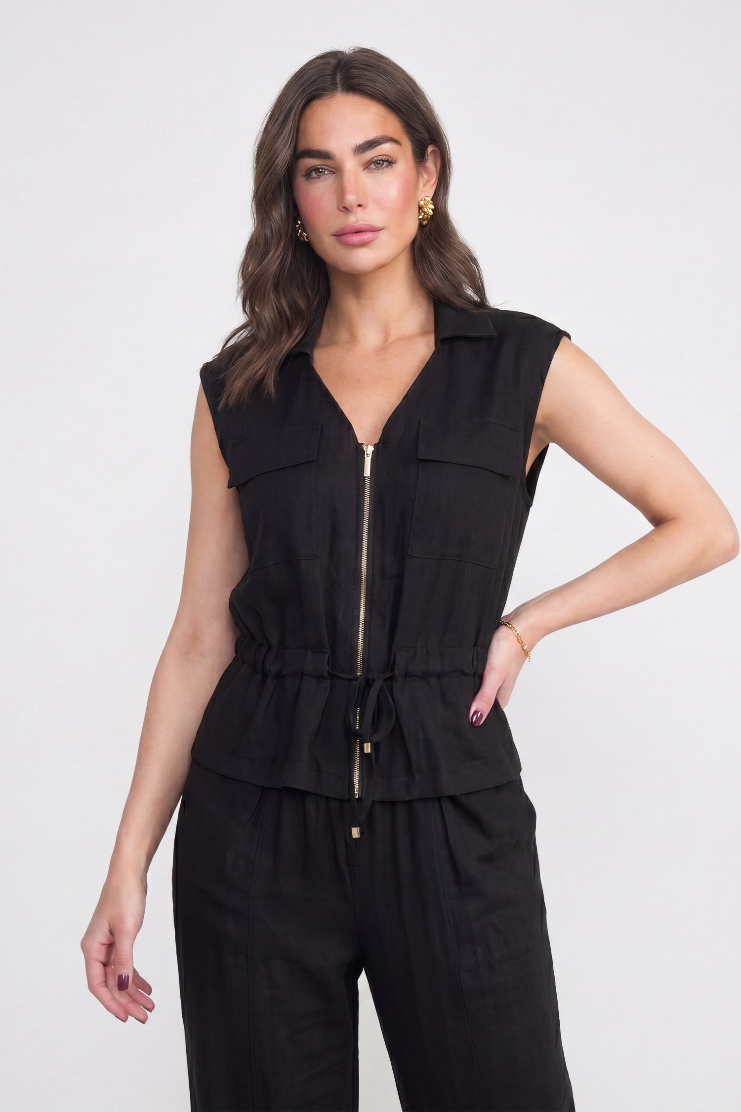 Coal Black Sleeveless Relaxed Fit Linen Top - Hustle N Holla