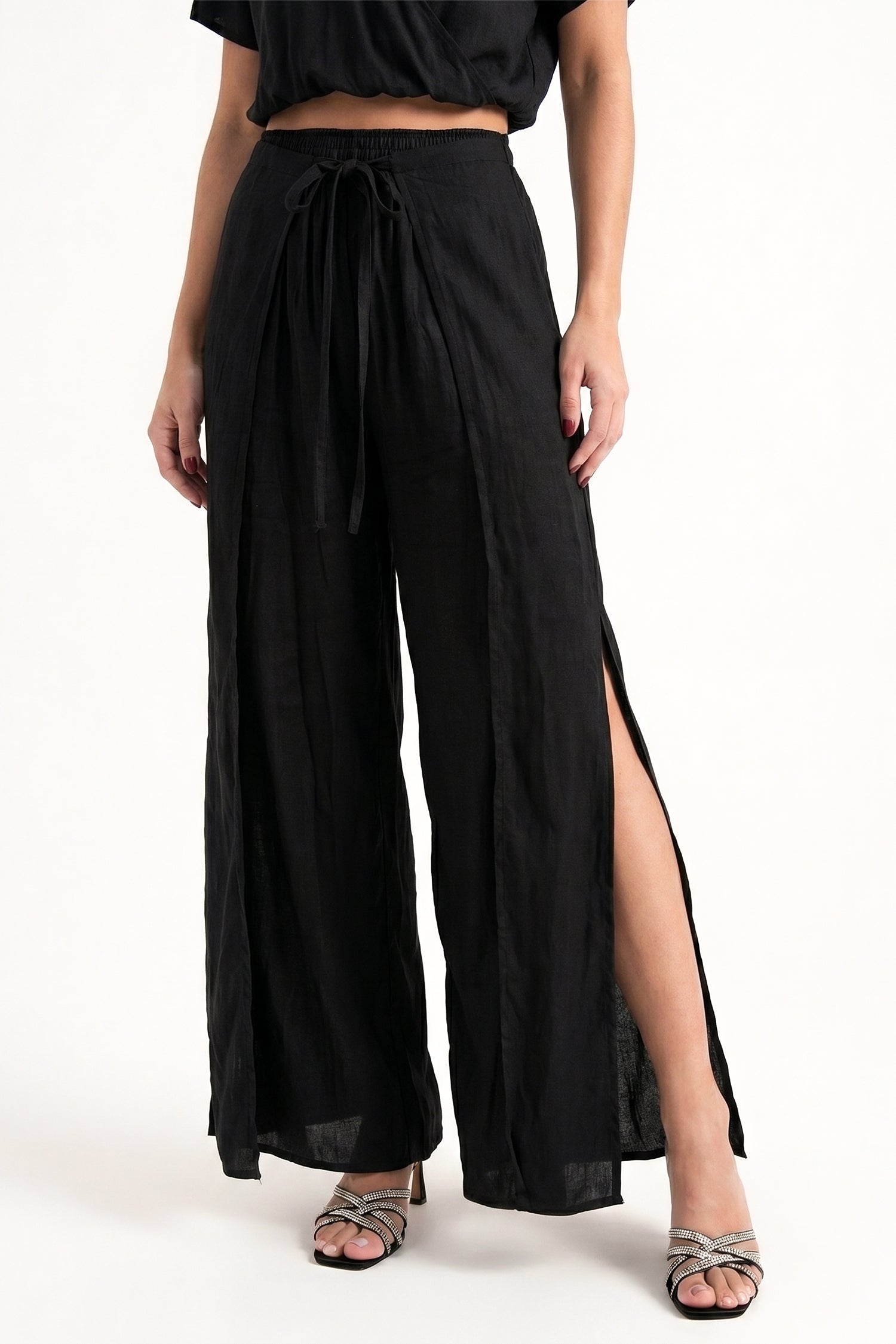 Black Wrap Over Silk Trousers - Hustle N Holla