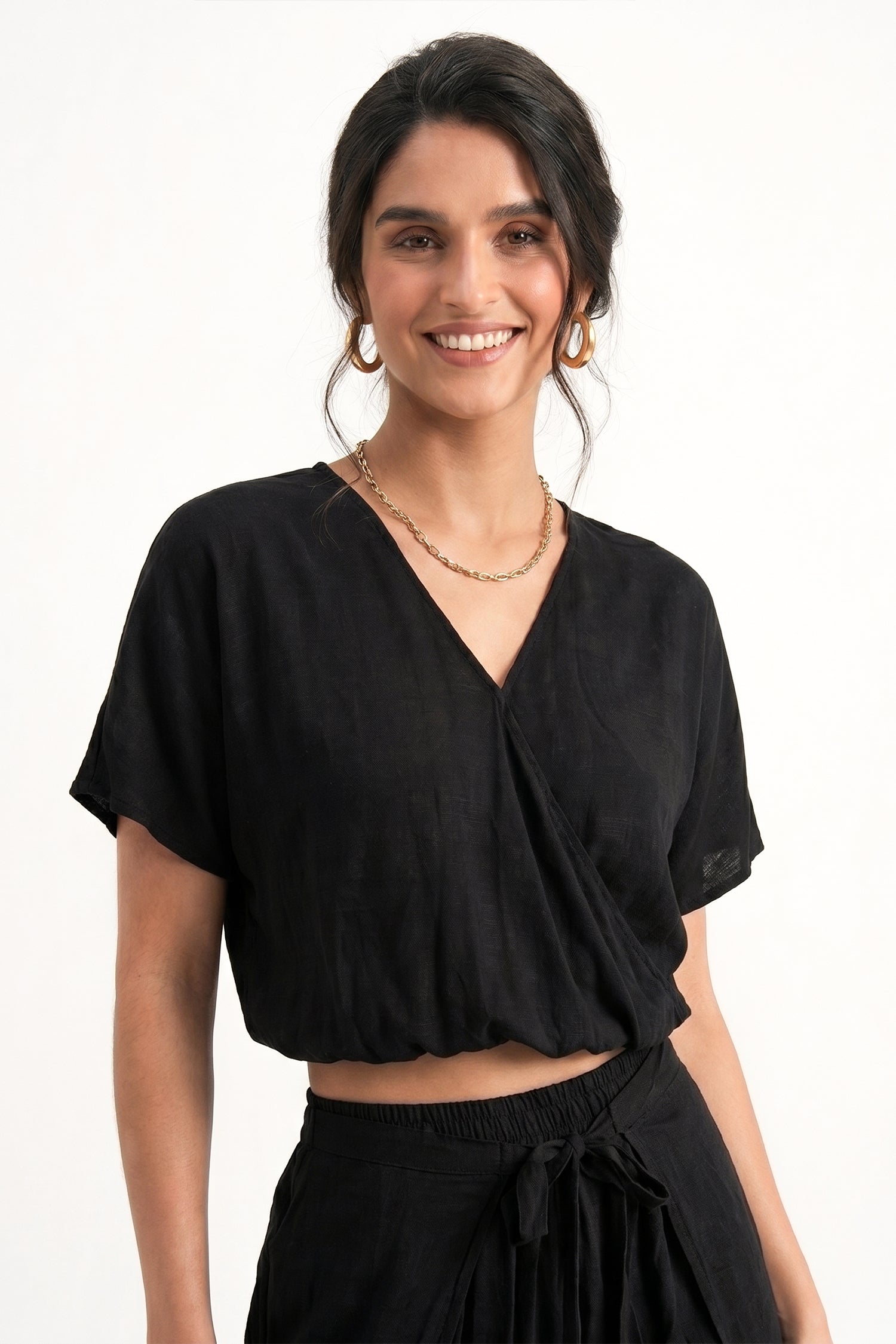 Black Batwing Crossover Silk Blouse - Hustle N Holla