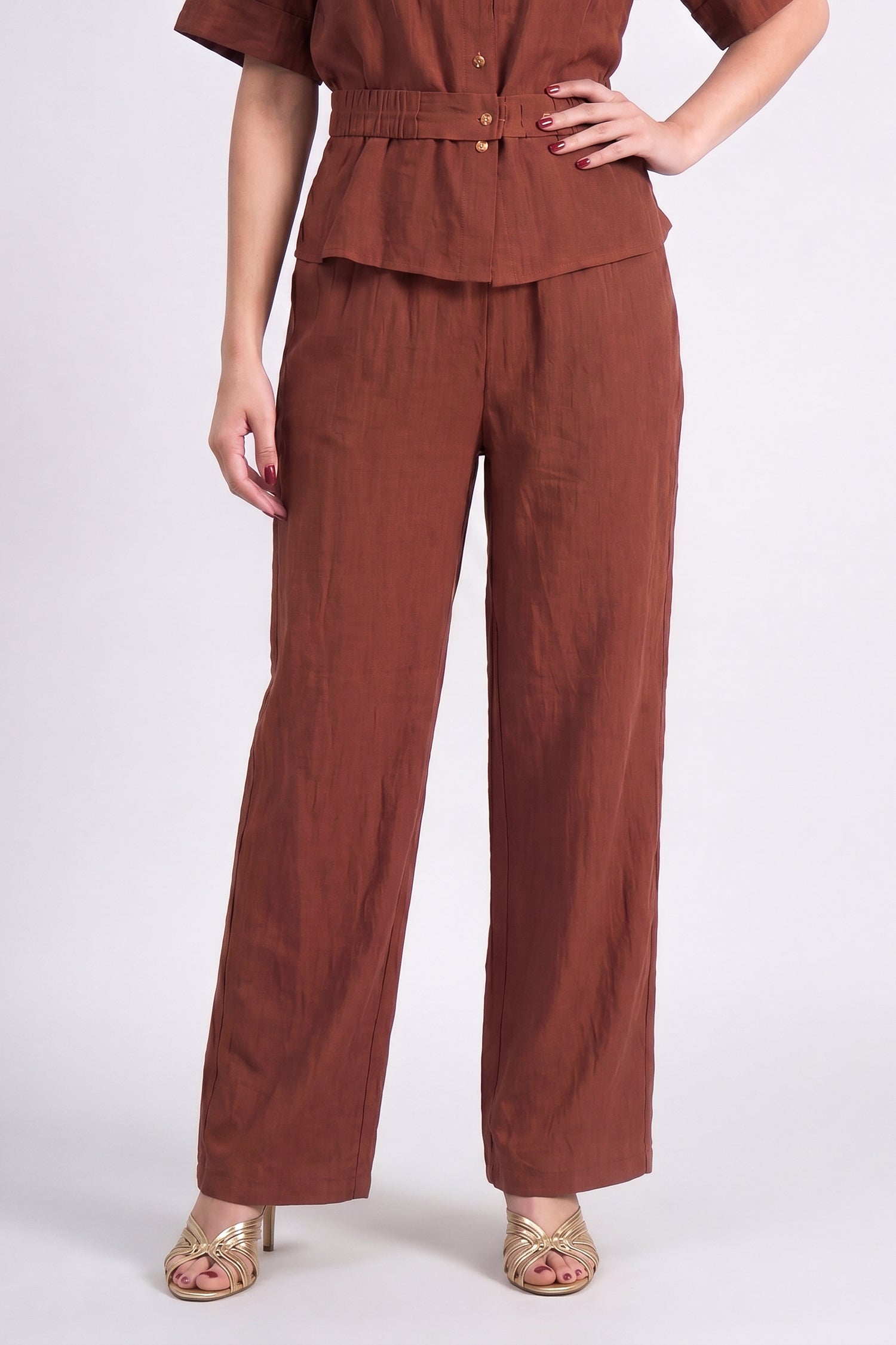 Rust Elasticated Waist Wide Leg Trousers - Hustle N Holla