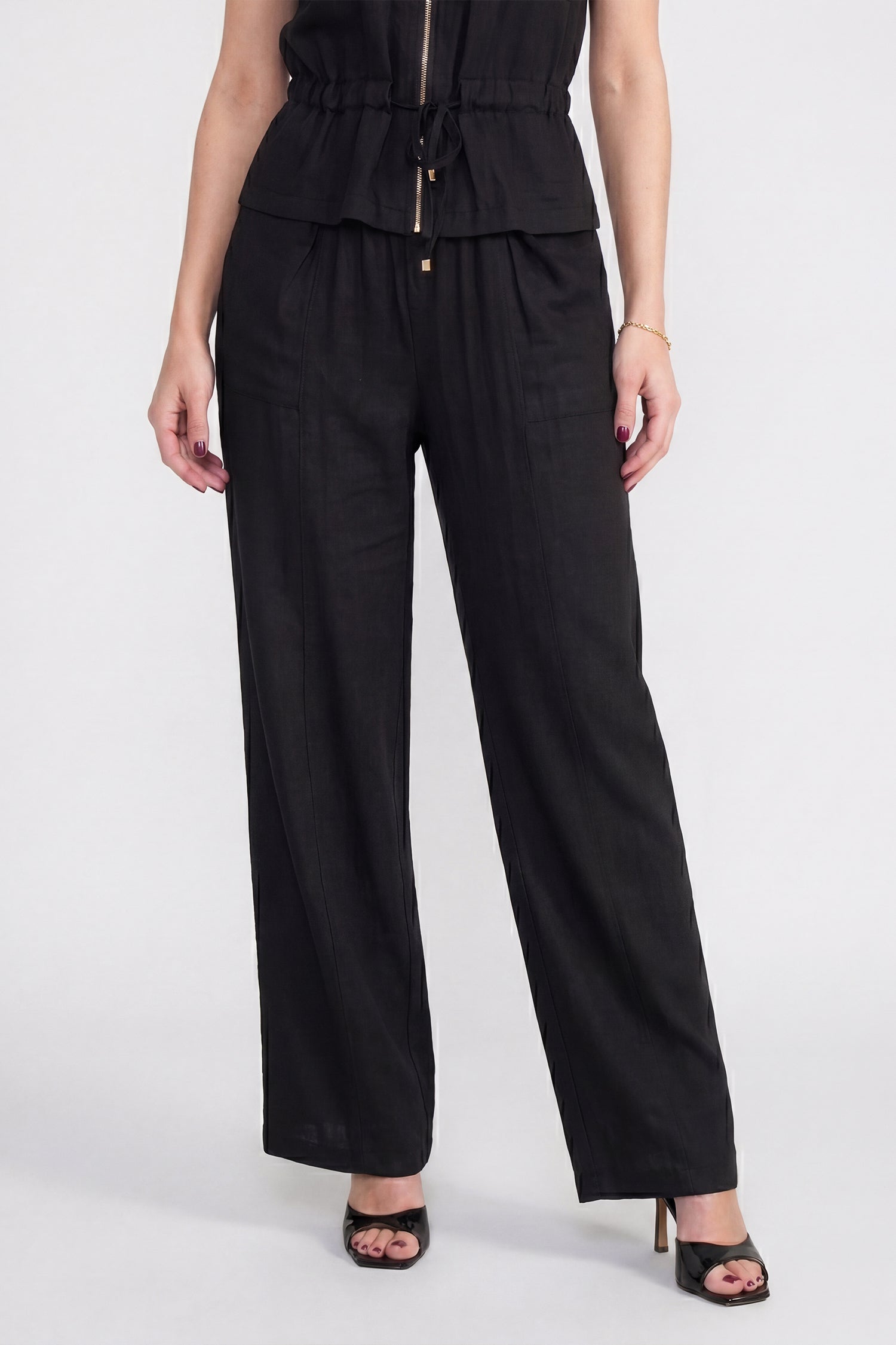 Coal Black Wide Leg Linen Trousers - Hustle N Holla