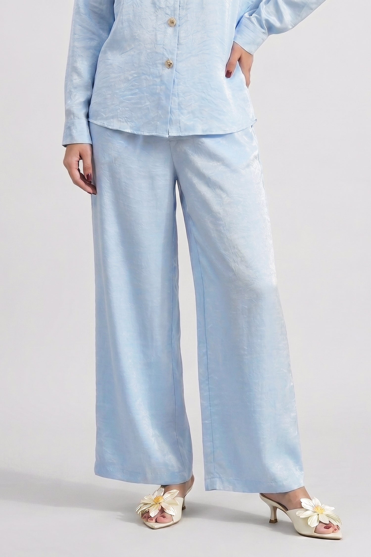 Ice Blue Wide Leg Tailored Trousers - Hustle N Holla