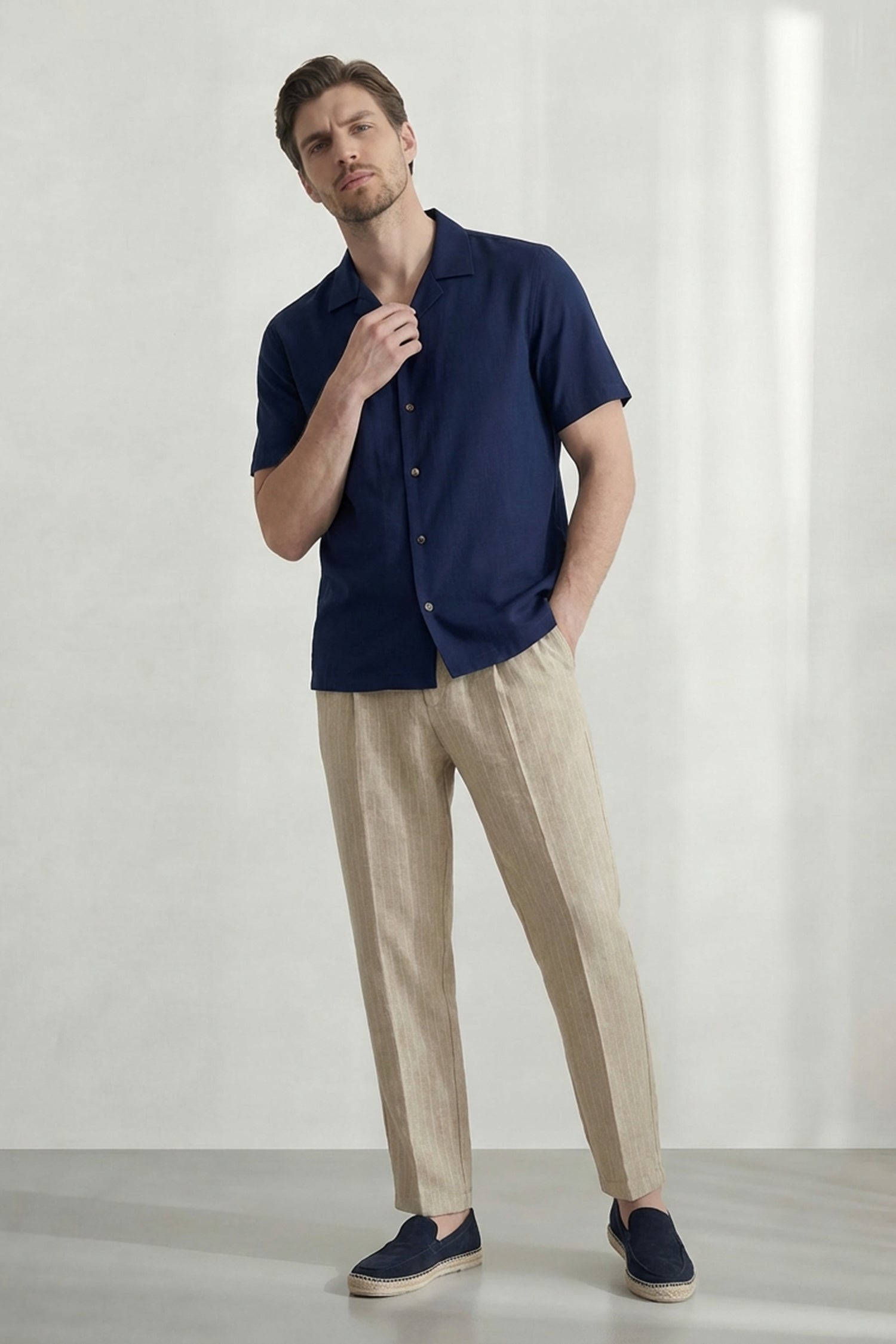 Navy Cotton Blend Short Sleeves Shirts - Hustle N Holla