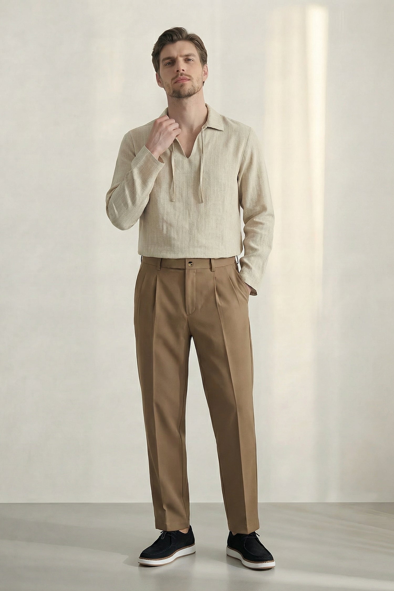 Cream Linen Blend Long Sleeves Minor Fault Shirt - Hustle N Holla