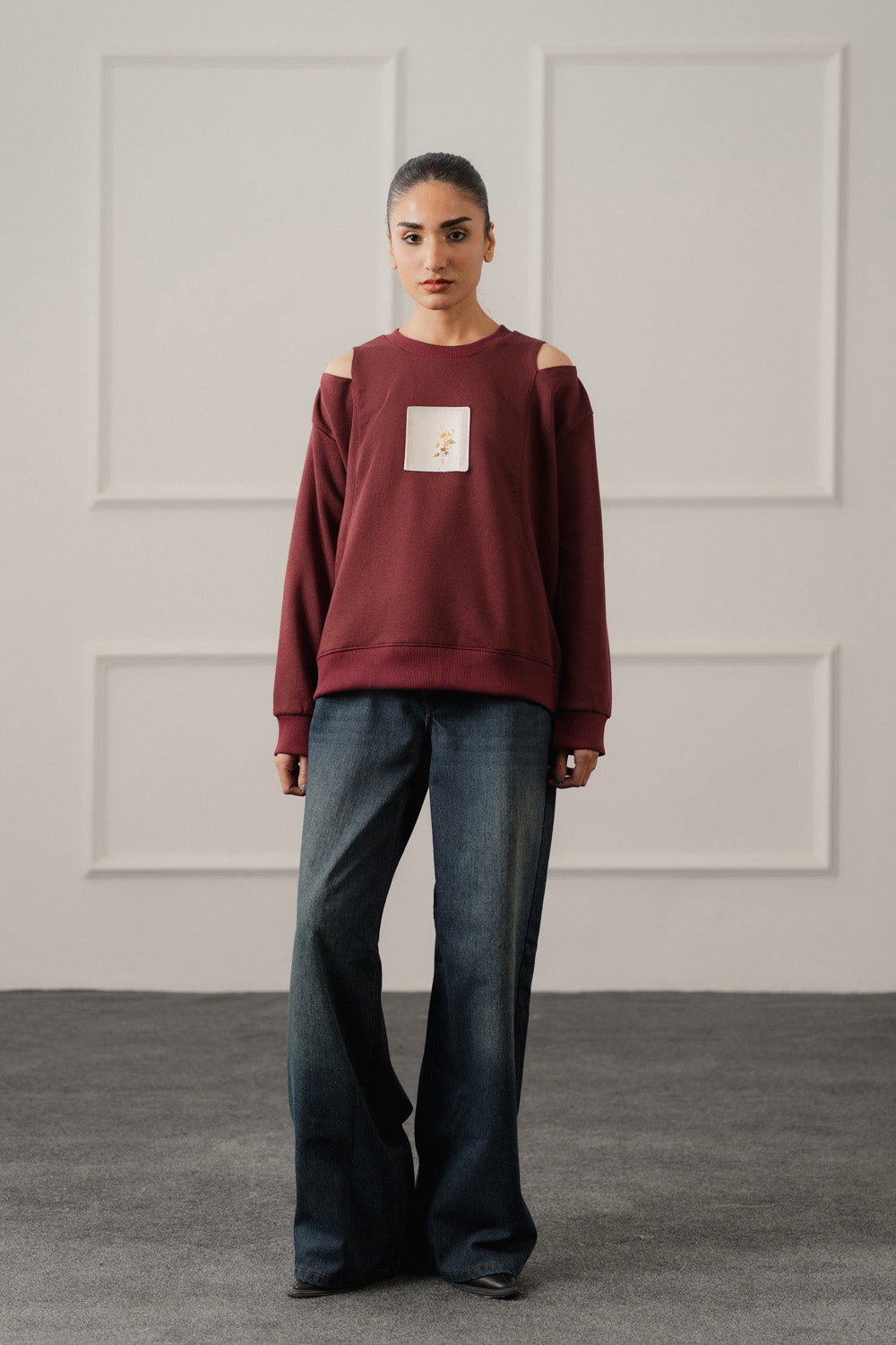 Burgundy Relaxed Fit Graphic Sweatshirt