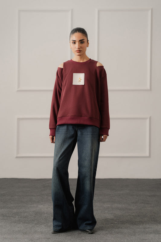 Burgundy Relaxed Fit Graphic Sweatshirt
