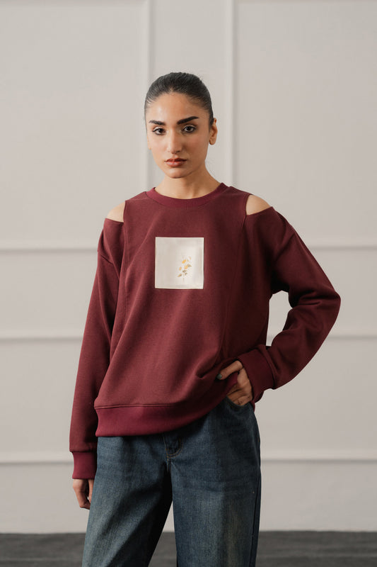Burgundy Relaxed Fit Graphic Sweatshirt