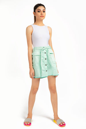 Aria Green Denim Skirt - Hustle N Holla