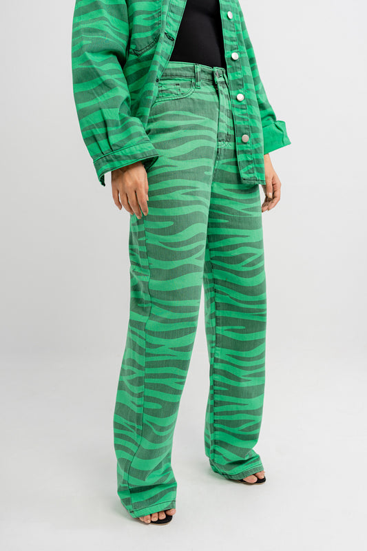 Green Printed Denim Jeans