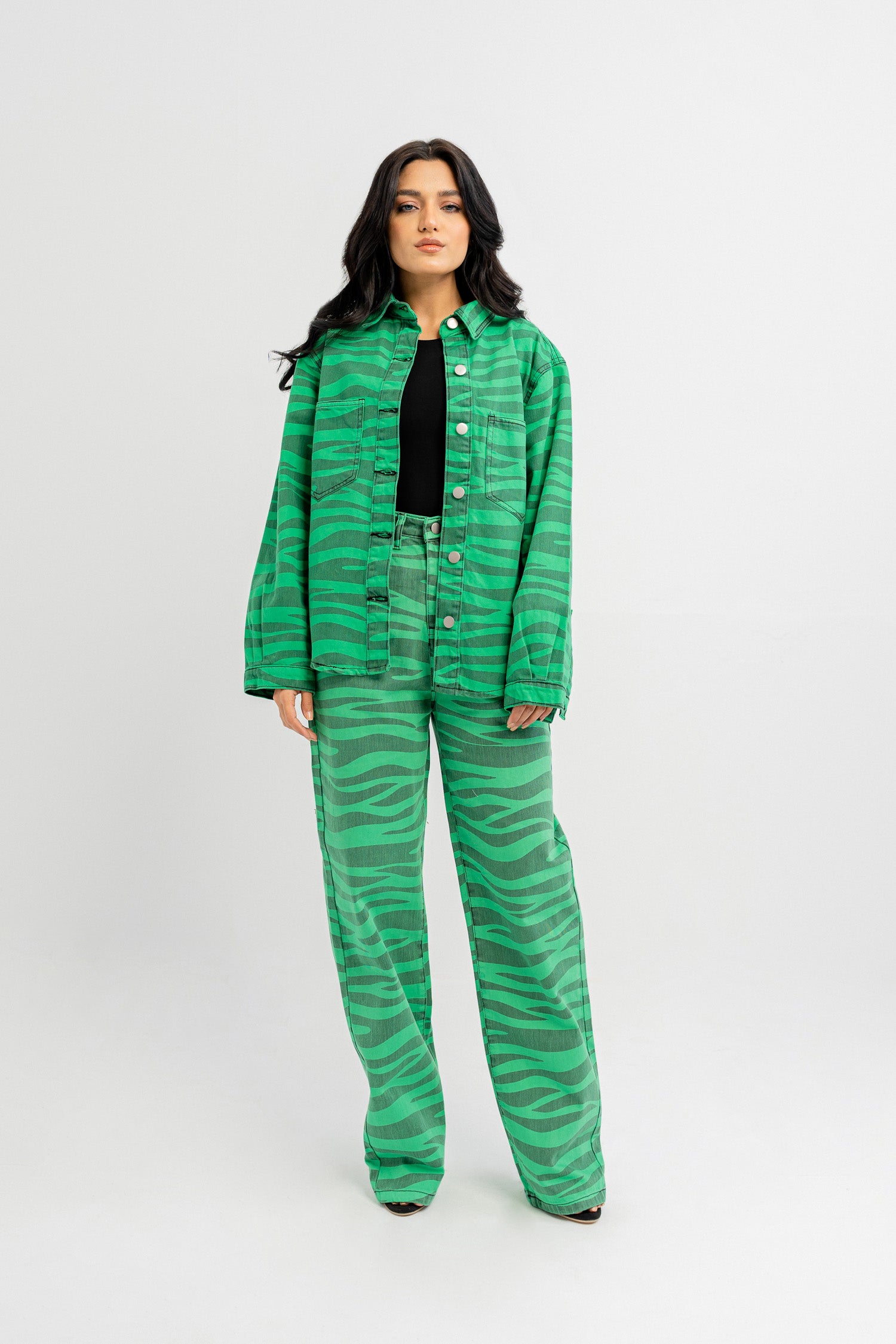 Green Printed Denim Jeans - Hustle N Holla