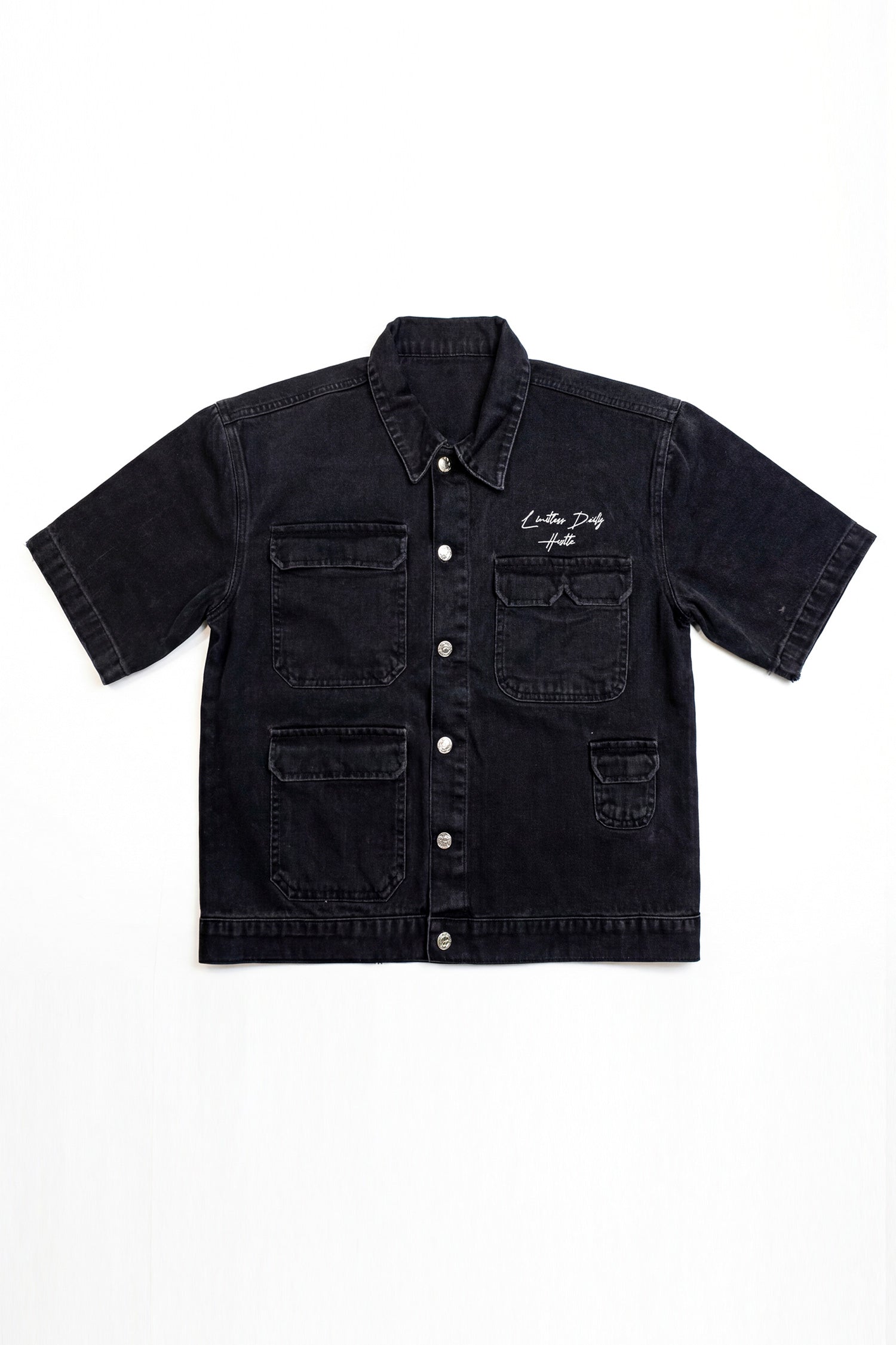 Grey Relaxed Fit Utility Denim Shirt - Hustle N Holla
