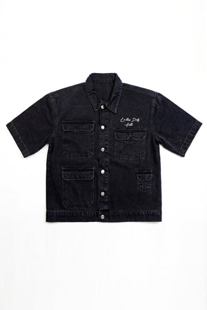 Black Relaxed Fit Utility Denim Shirt - Hustle N Holla