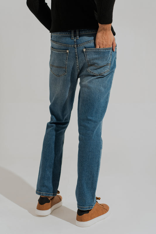 Blue Mid Washed Slim Fit Denim Jeans - Hustle N Holla