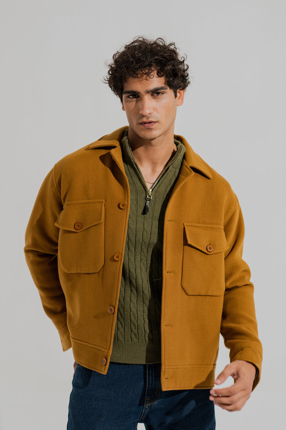 Camel Brown Oversized Wool Shacket