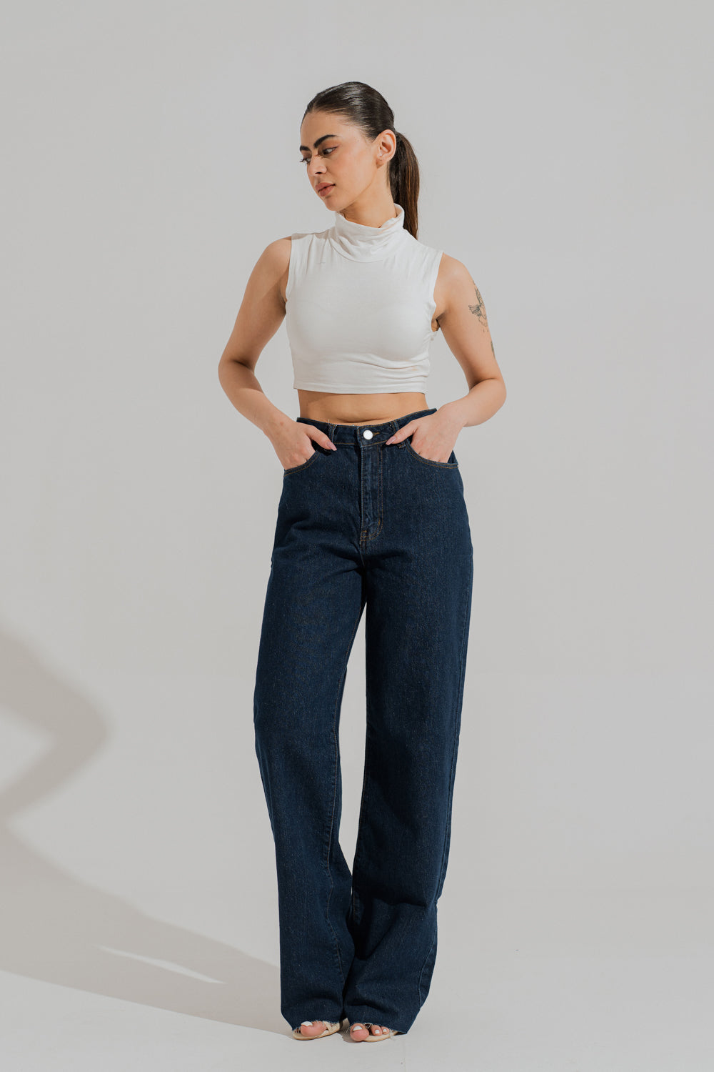 Blue Dark Wash Wide Leg Denim Jeans