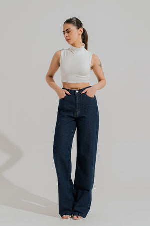 Blue Dark Wash Wide Leg Denim Jeans - Hustle N Holla