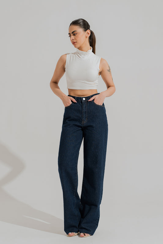 Blue Dark Wash Wide Leg Denim Jeans - Hustle N Holla
