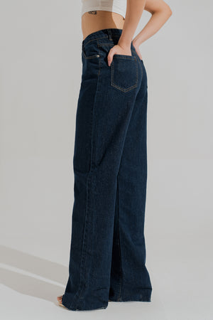 Blue Dark Wash Wide Leg Denim Jeans - Hustle N Holla