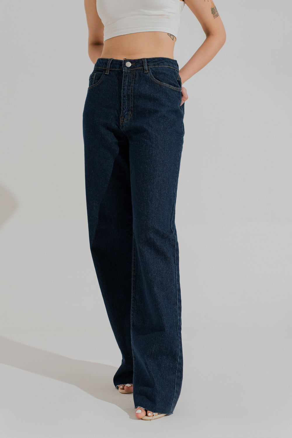 Blue Dark Wash Wide Leg Denim Jeans - Hustle N Holla