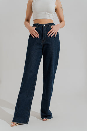 Blue Dark Wash Wide Leg Denim Jeans - Hustle N Holla