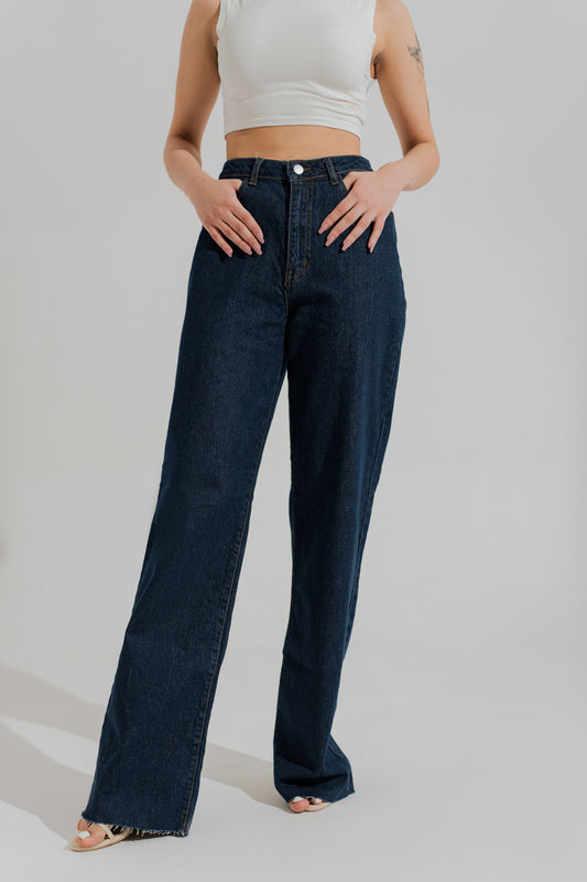 Blue Dark Wash Wide Leg Denim Jeans - Hustle N Holla