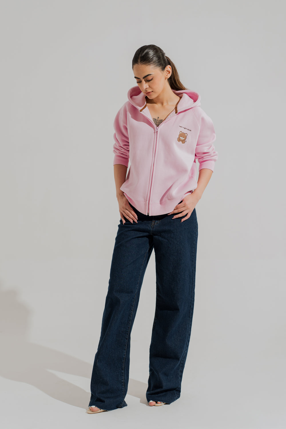 Pink Relaxed Fit Embroidered Zipper Hoodie - Hustle N Holla