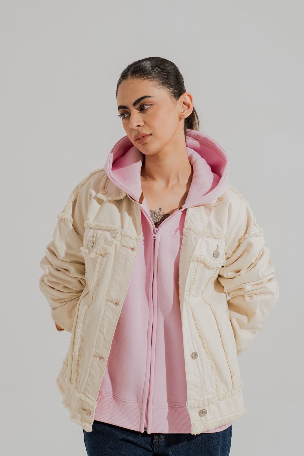 Off White Relaxed Fit Denim Jacket - Hustle N Holla