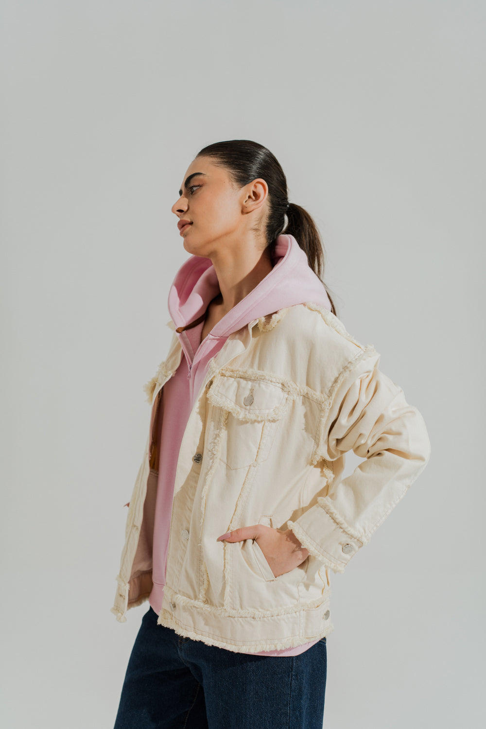 Off White Relaxed Fit Denim Jacket - Hustle N Holla