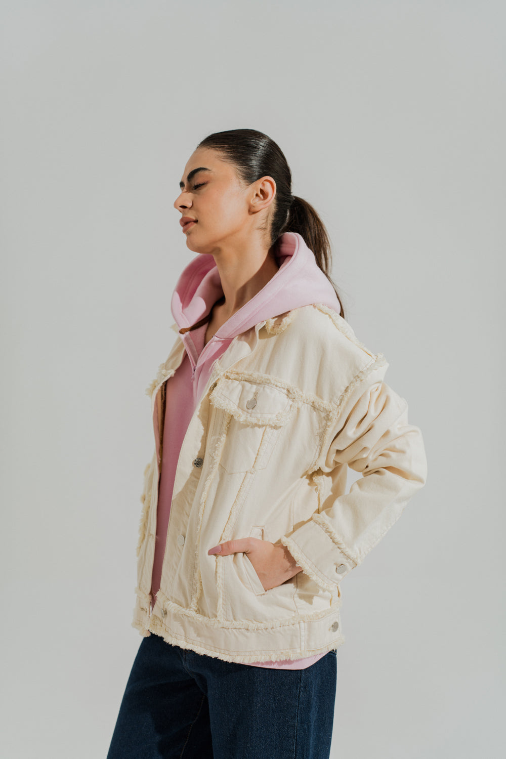 Off White Relaxed Fit Denim Jacket - Hustle N Holla