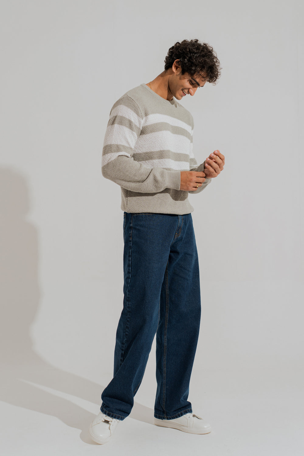 Grey & White Relaxed Fit Sweaters - Hustle N Holla