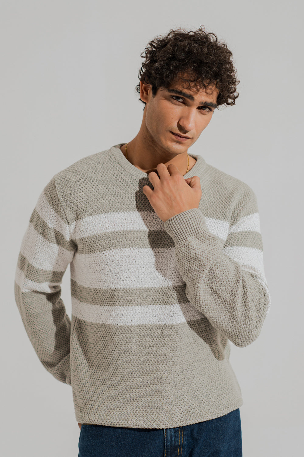 Grey & White Relaxed Fit Sweaters - Hustle N Holla