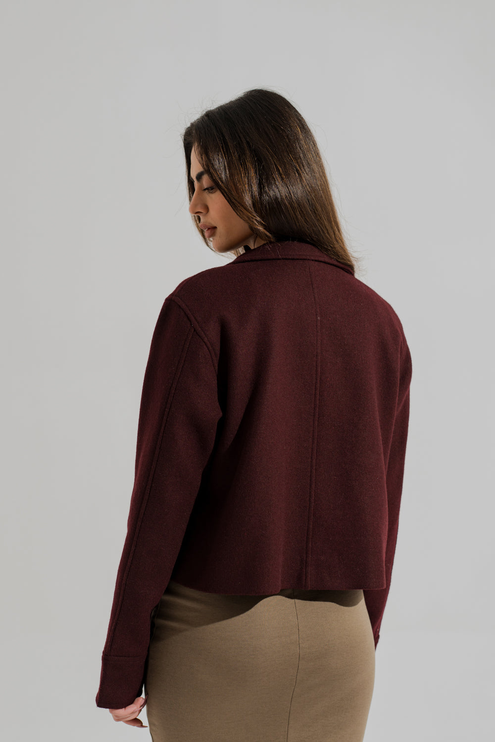 Maroon Relaxed Fit Cropped Coat - Hustle N Holla