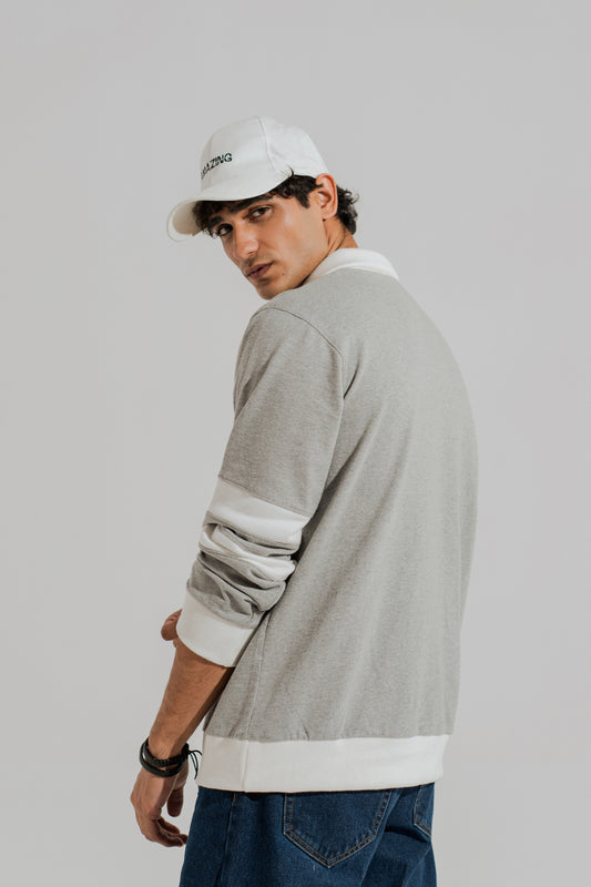 Grey Panelled Oversized Graphic Rugby Polo - Hustle N Holla