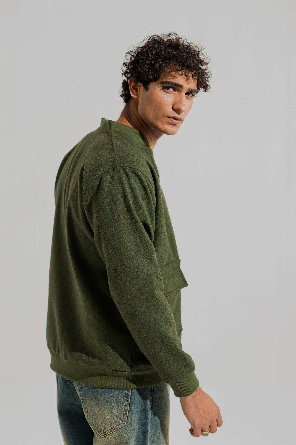Green Wool Relaxed Fit Utility Bomber Jacket - Hustle N Holla