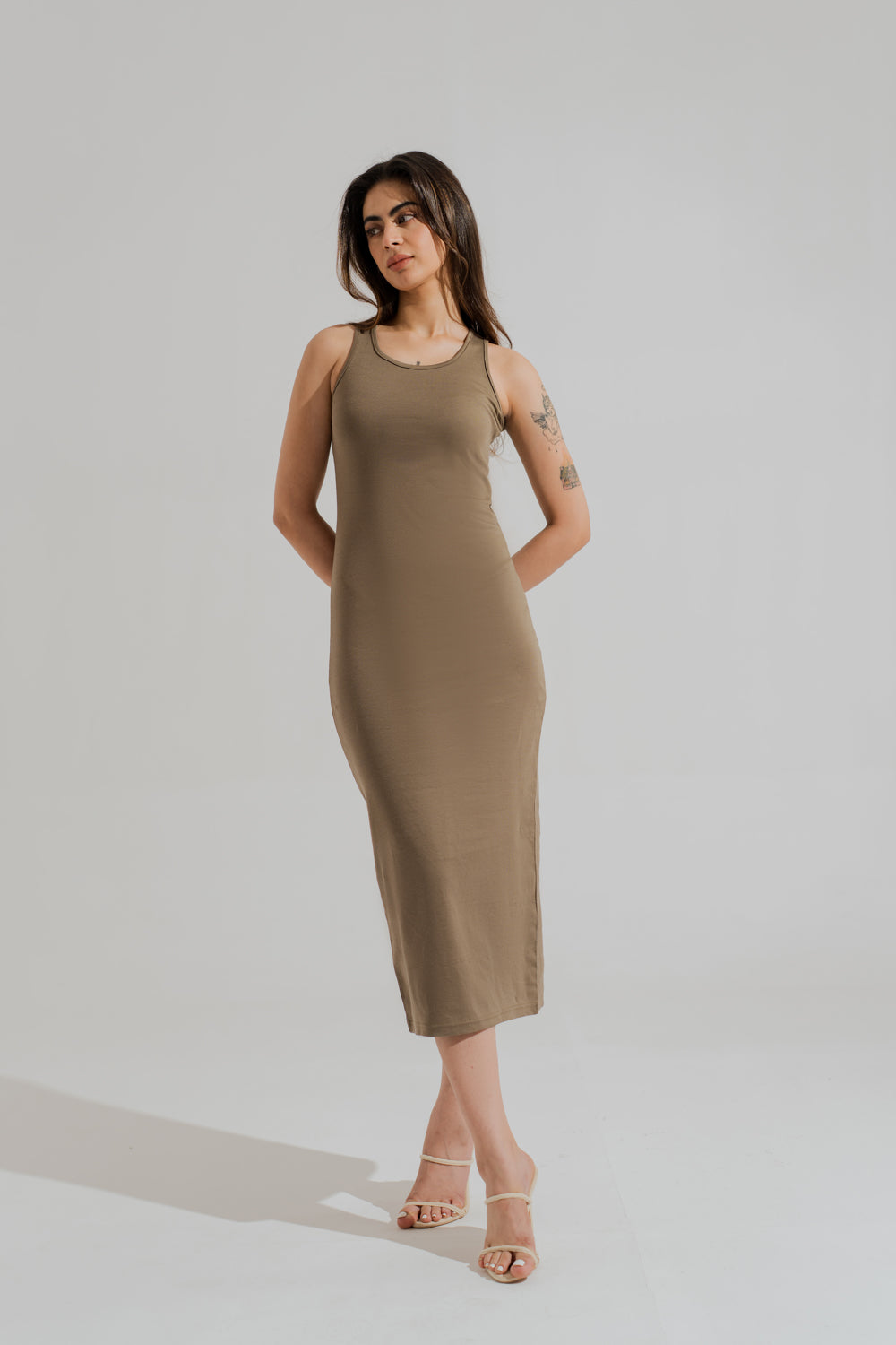 Olive Basic Sleeveless Midi Dress - Hustle N Holla