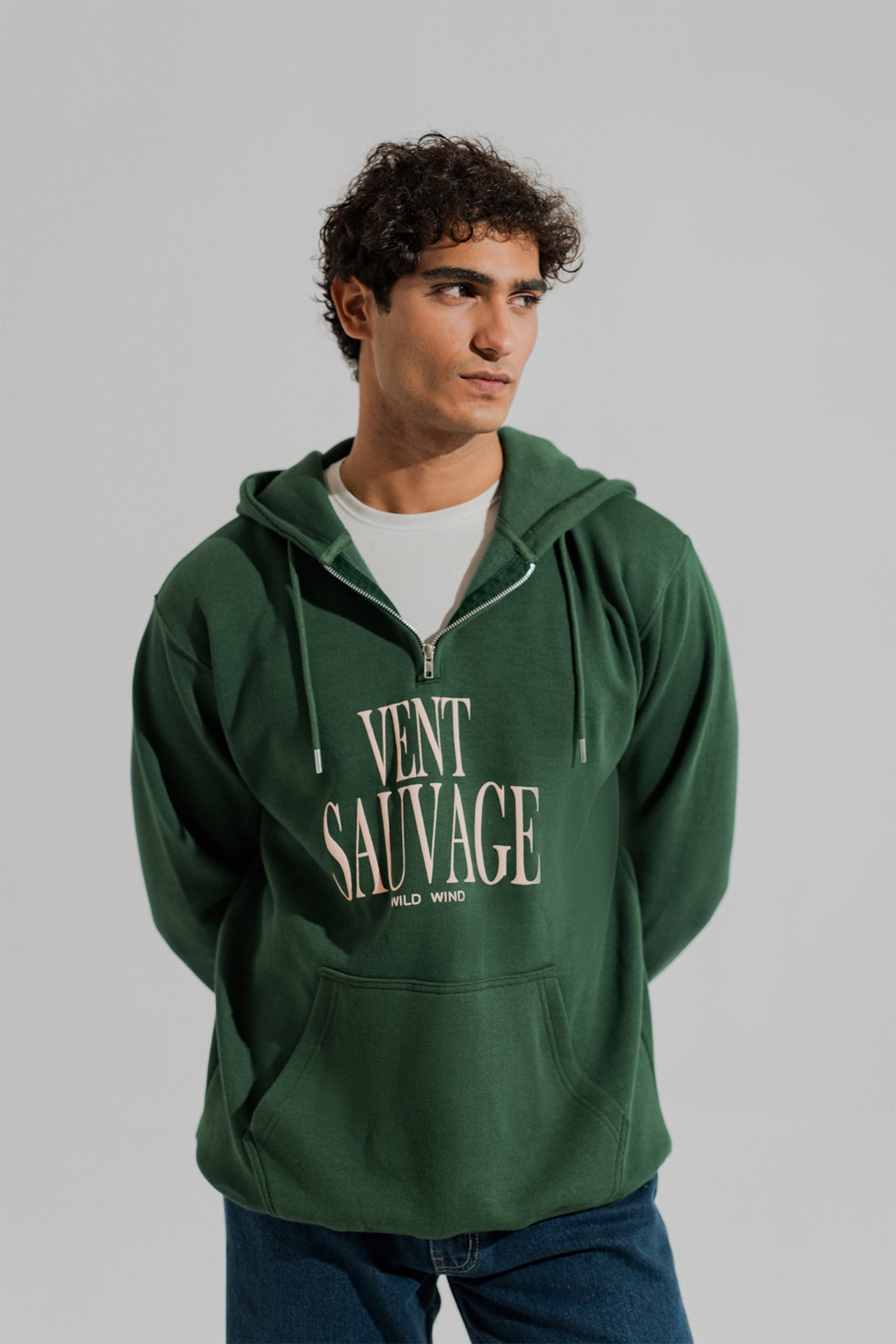 Dark Green Oversized Quarter Zip Statement Hoodie - Hustle N Holla