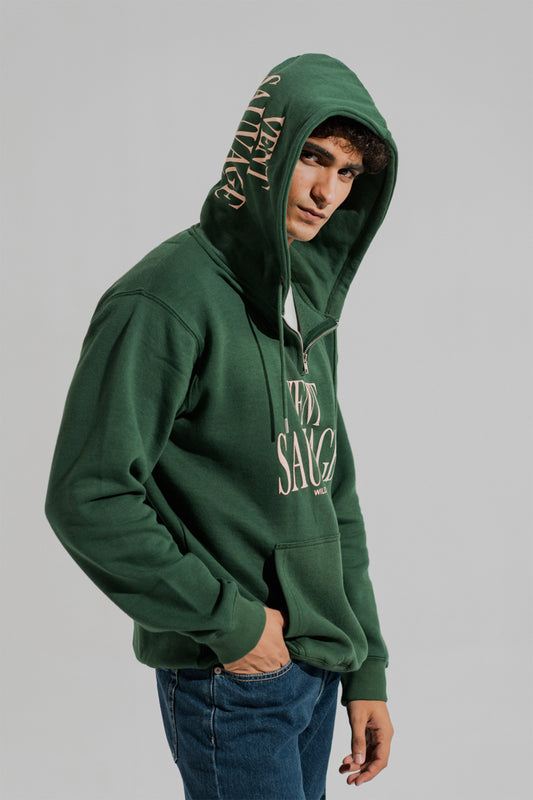 Dark Green Oversized Quarter Zip Statement Hoodie - Hustle N Holla