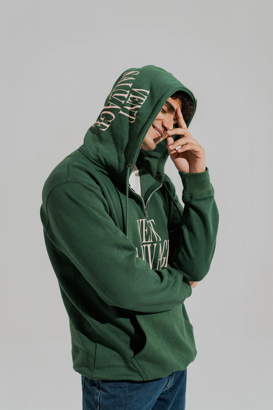 Dark Green Oversized Quarter Zip Statement Hoodie - Hustle N Holla